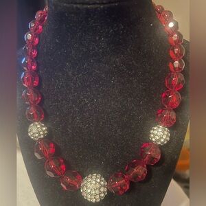 Roman Brand Rhinestone Accent Red Crystal Bead Necklace